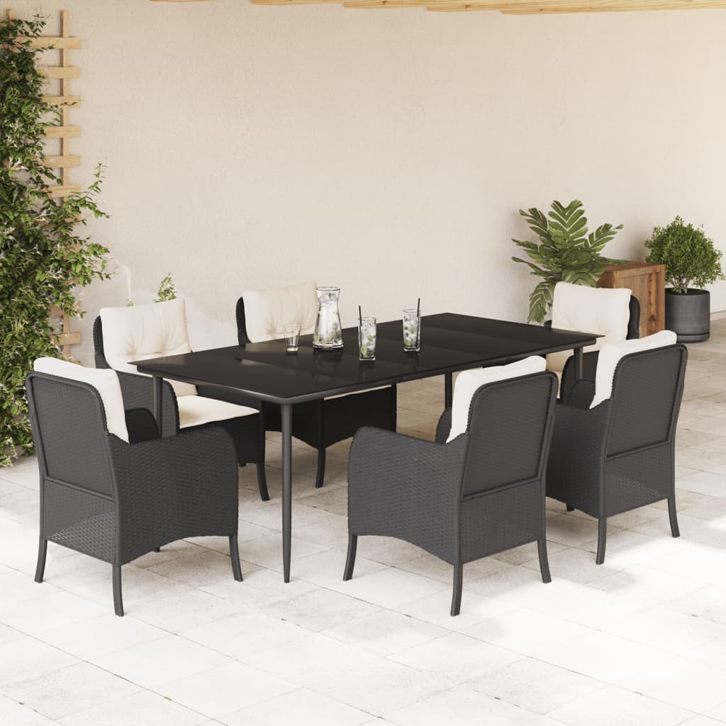 Set da Pranzo da Giardino 7 pz Nero con Cuscini in Polyrattan 3211911