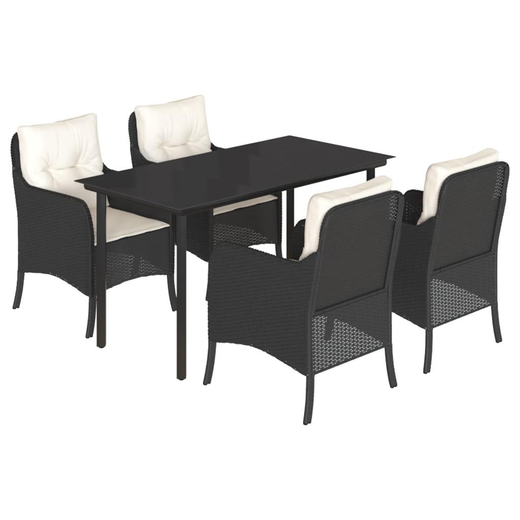 Set da Pranzo da Giardino 5 pz Nero con Cuscini in Polyrattan 3211915