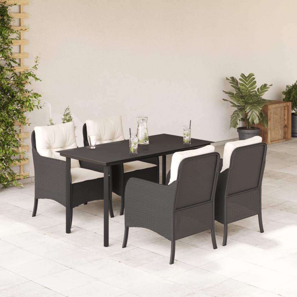 Set da Pranzo da Giardino 5 pz Nero con Cuscini in Polyrattan 3211915