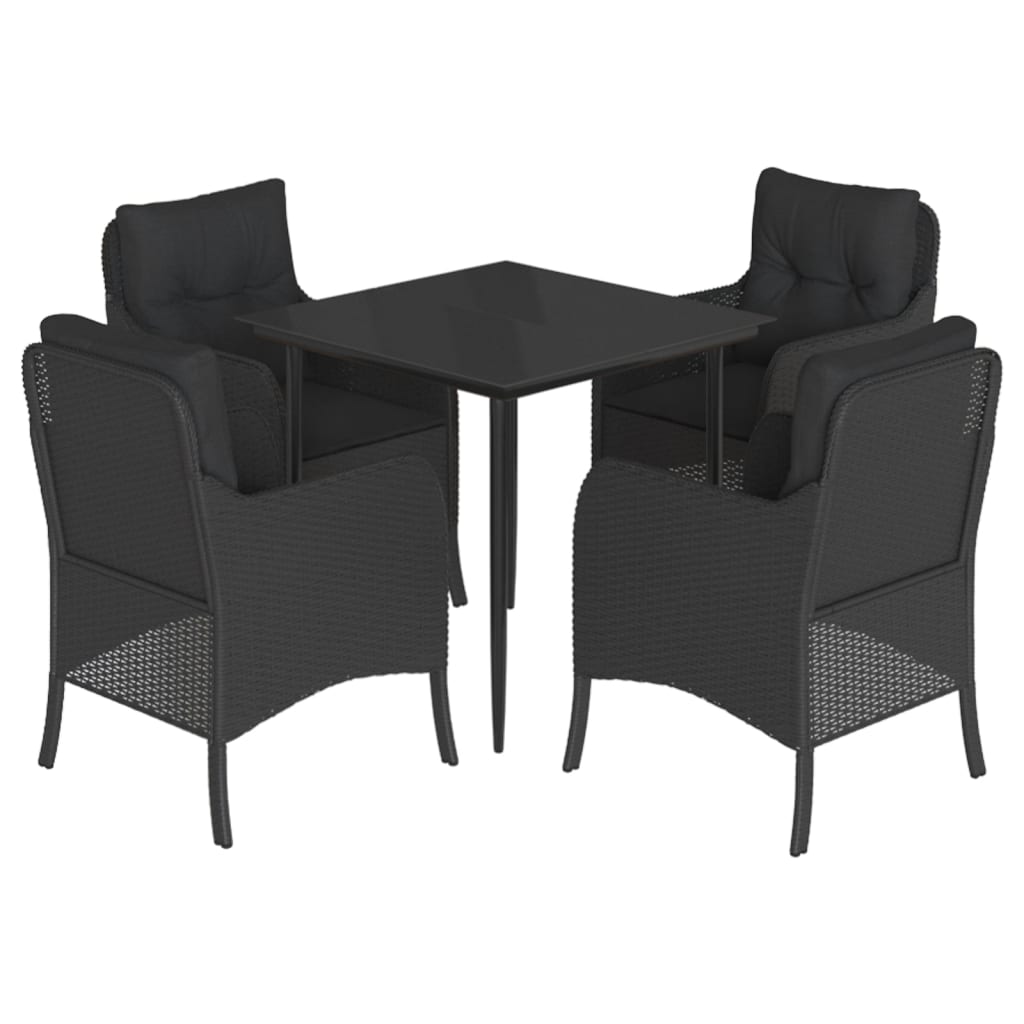 Set da Pranzo da Giardino 5 pz Nero con Cuscini in Polyrattan 3211921