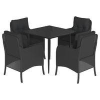 Set da Pranzo da Giardino 5 pz Nero con Cuscini in Polyrattan 3211921