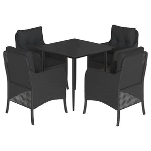 Set da Pranzo da Giardino 5 pz Nero con Cuscini in Polyrattan 3211921