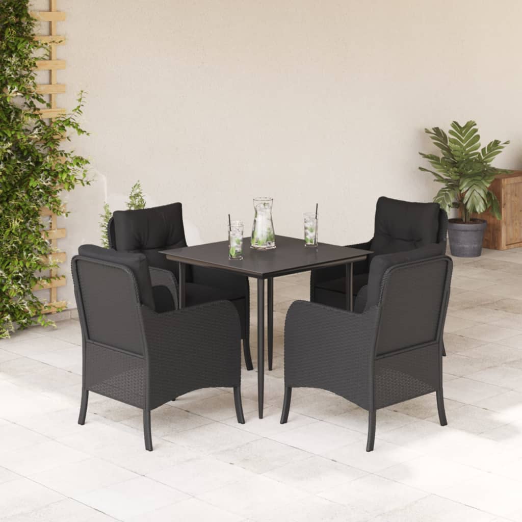 Set da Pranzo da Giardino 5 pz Nero con Cuscini in Polyrattan 3211921