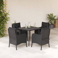 Set da Pranzo da Giardino 5 pz Nero con Cuscini in Polyrattan 3211921