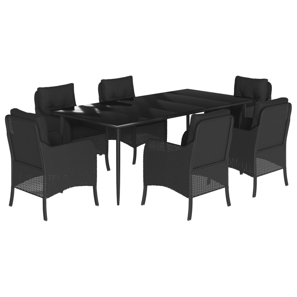 Set da Pranzo da Giardino 7 pz Nero con Cuscini in Polyrattan 3211925