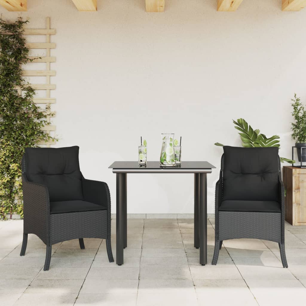 Set da Pranzo da Giardino 3 pz con Cuscini Nero in Polyrattan 3211927