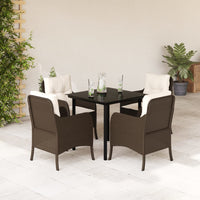 Set da Pranzo da Giardino 5pz con Cuscini in Polyrattan Marrone 3211942