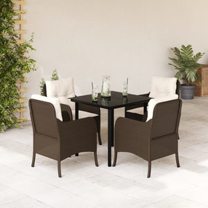 Set da Pranzo da Giardino 5pz con Cuscini in Polyrattan Marrone 3211942