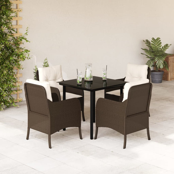 Set da Pranzo da Giardino 5pz con Cuscini in Polyrattan Marronecod mxl 134879