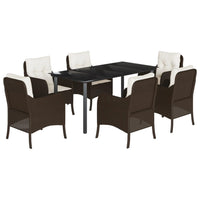 Set da Pranzo da Giardino 7pz con Cuscini in Polyrattan Marrone 3211945
