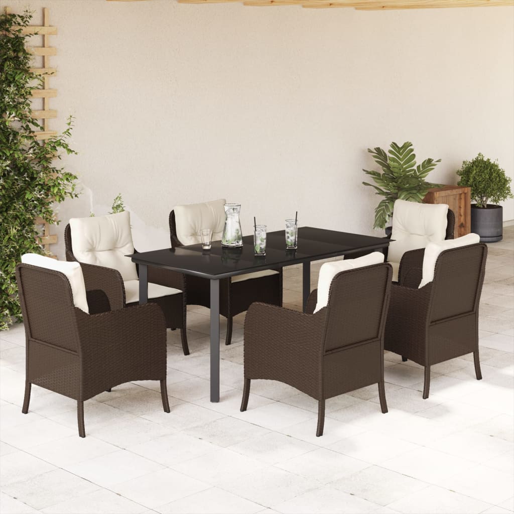 Set da Pranzo da Giardino 7pz con Cuscini in Polyrattan Marrone 3211945