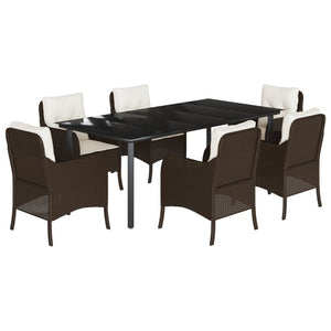 Set da Pranzo da Giardino 7pz con Cuscini in Polyrattan Marrone 3211946