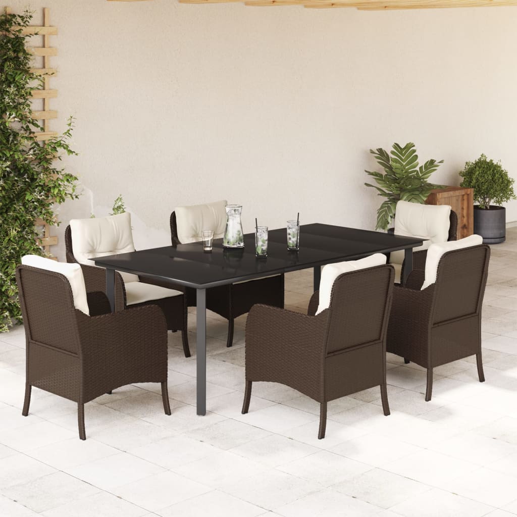 Set da Pranzo da Giardino 7pz con Cuscini in Polyrattan Marrone 3211946
