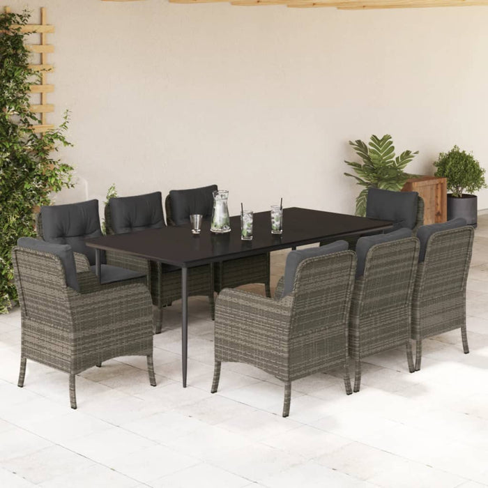 Set da Pranzo da Giardino 9 pz con Cuscini in Polyrattan Grigio 3211954