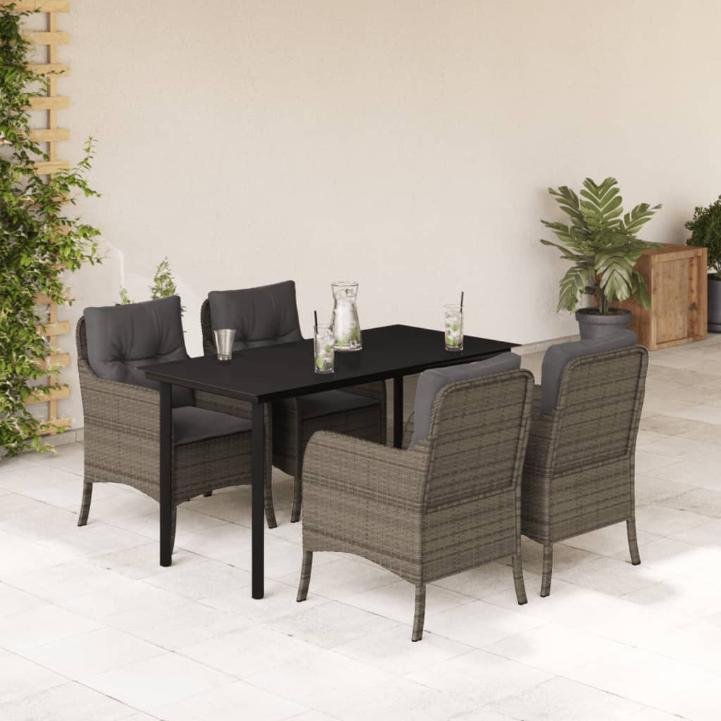 Set da Pranzo da Giardino 5 pz con Cuscini in Polyrattan Grigio 3211957