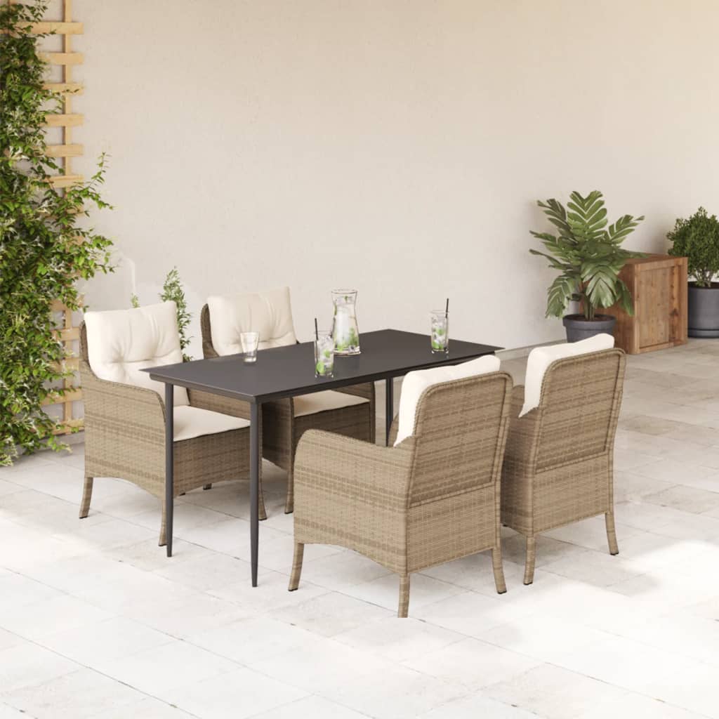 Set da Pranzo da Giardino 5 pz con Cuscini Beige in Polyrattan 3211964