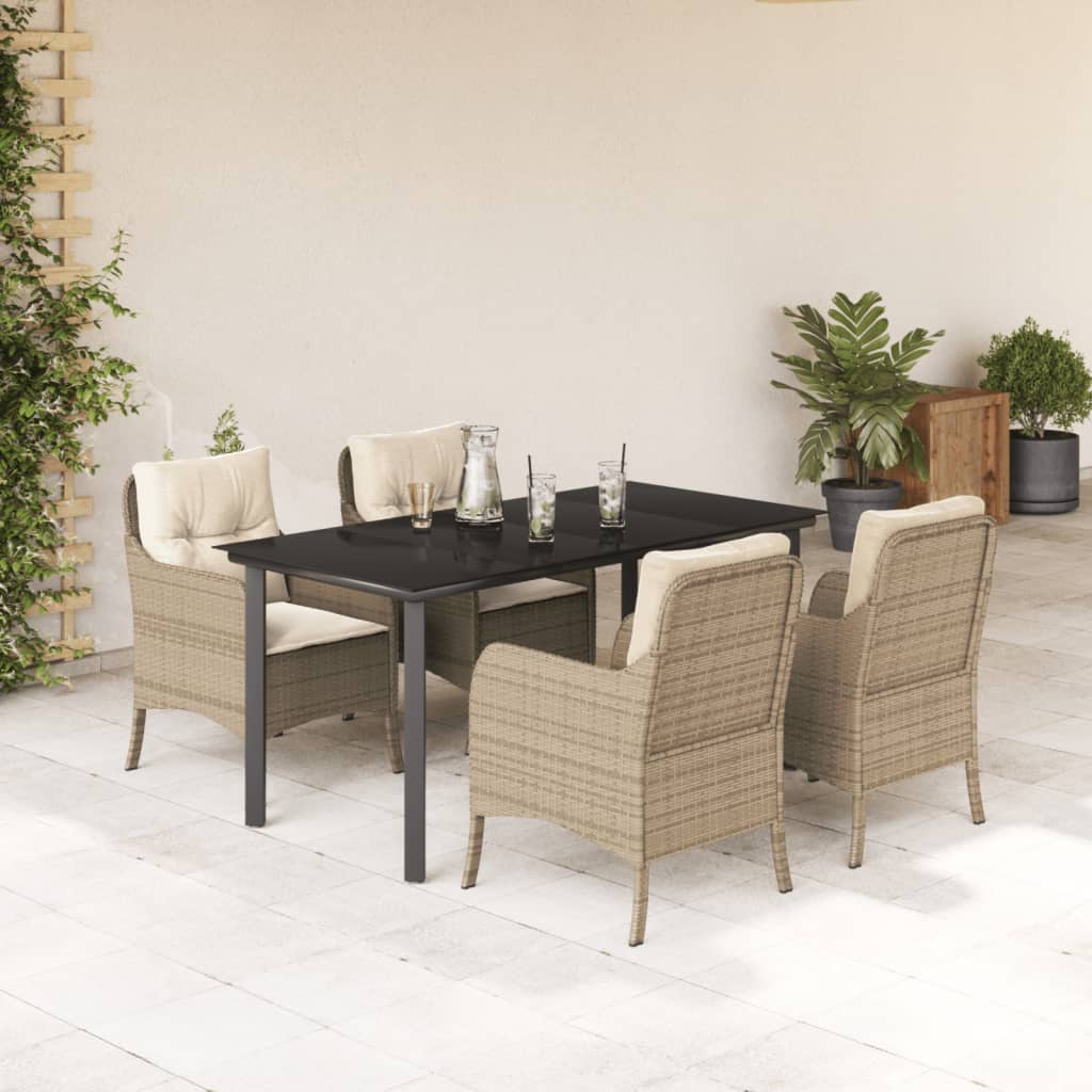 Set da Pranzo da Giardino 5 pz con Cuscini Beige in Polyrattan 3211972