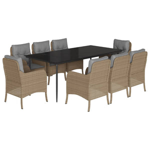 Set da Pranzo da Giardino 9 pz con Cuscini Beige in Polyrattan 3211982