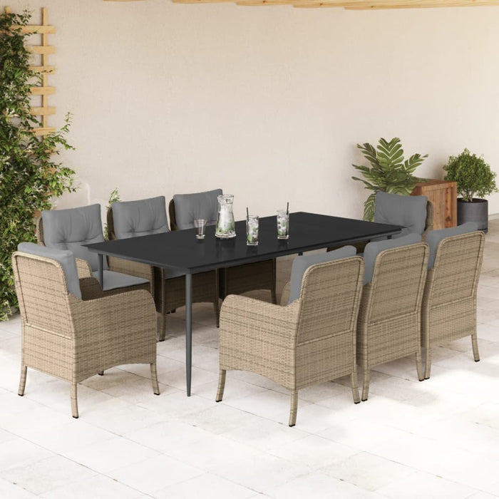 Set da Pranzo da Giardino 9 pz con Cuscini Beige in Polyrattan 3211982