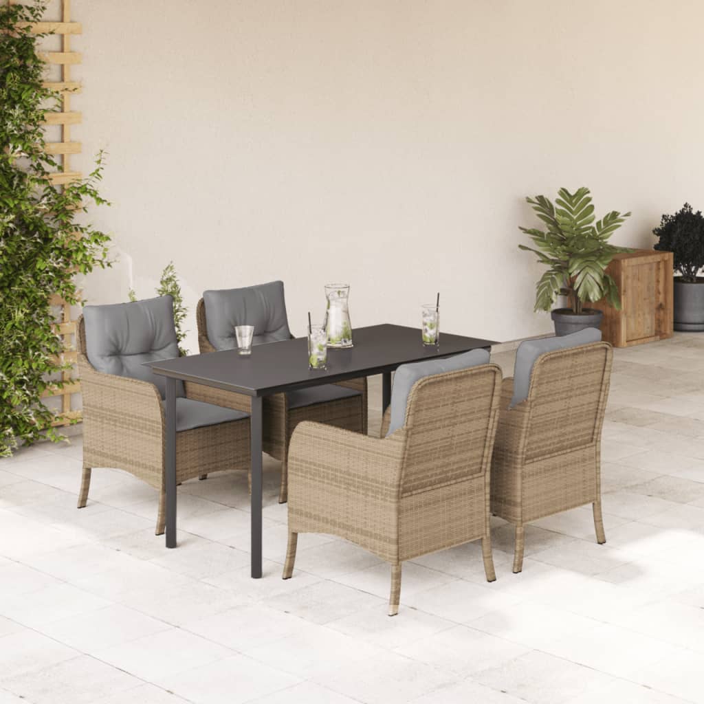 Set da Pranzo da Giardino 5 pz con Cuscini Beige in Polyrattan 3211985