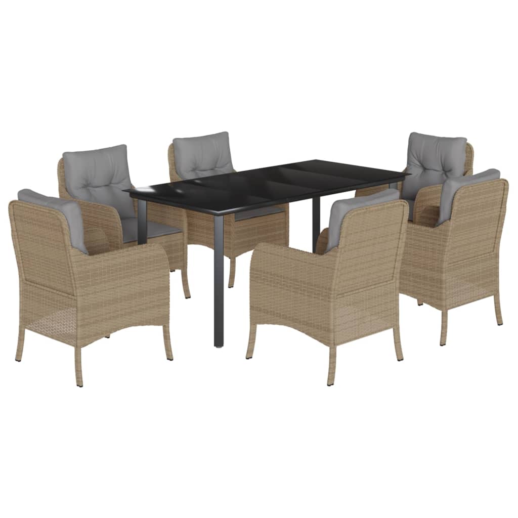 Set da Pranzo da Giardino 7 pz con Cuscini Beige in Polyrattan 3211987