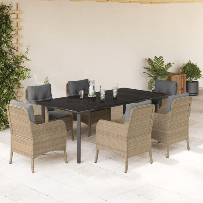 Set da Pranzo da Giardino 7 pz con Cuscini Beige in Polyrattan 3211988