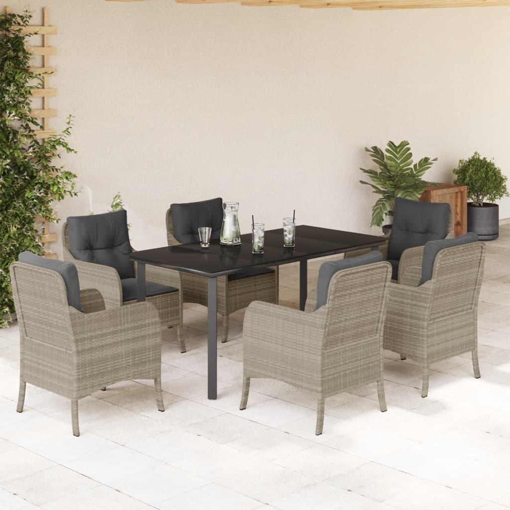 Set da Pranzo da Giardino 7 pz Cuscini Polyrattan Grigio Chiarocod mxl 111929