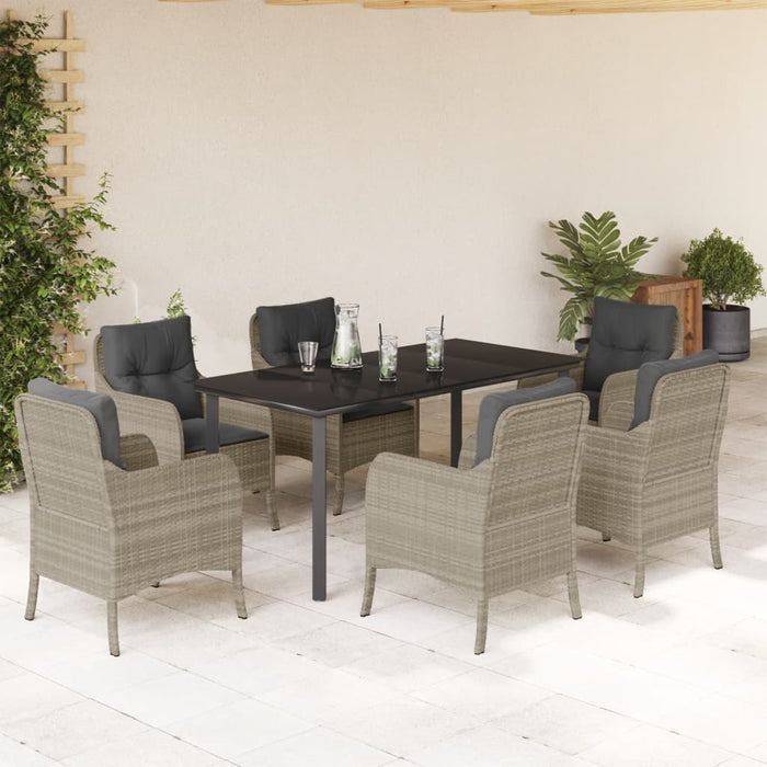 Set da Pranzo da Giardino 7 pz Cuscini Polyrattan Grigio Chiarocod mxl 111929