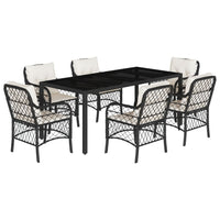 Set da Pranzo da Giardino 7 pz Nero con Cuscini in Polyrattan 3212022