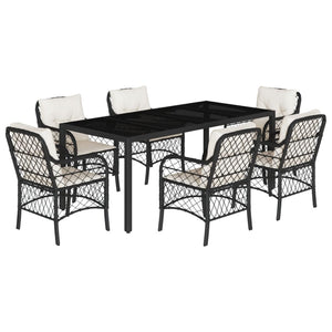 Set da Pranzo da Giardino 7 pz Nero con Cuscini in Polyrattan 3212022