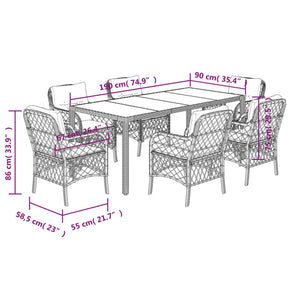Set da Pranzo da Giardino 7 pz Nero con Cuscini in Polyrattan 3212022
