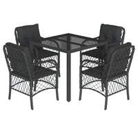 Set da Pranzo da Giardino 5 pz Nero con Cuscini in Polyrattan 3212025
