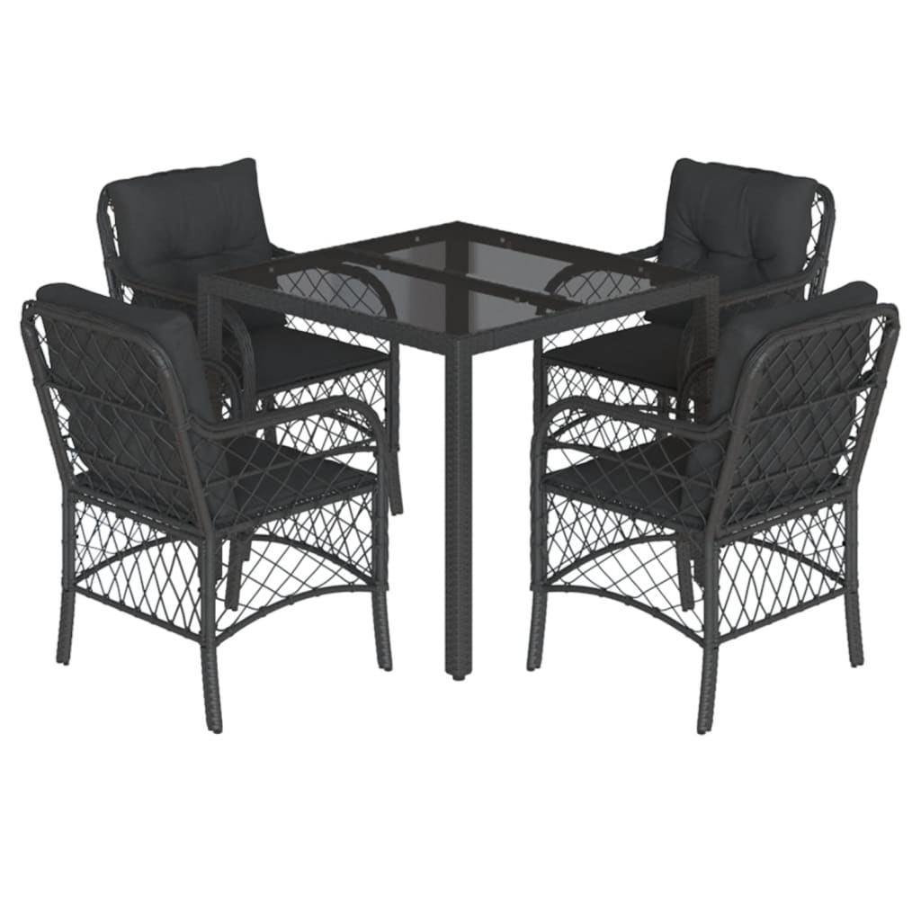 Set da Pranzo da Giardino 5 pz Nero con Cuscini in Polyrattan 3212025