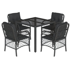 Set da Pranzo da Giardino 5 pz Nero con Cuscini in Polyrattan 3212025