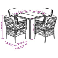 Set da Pranzo da Giardino 5 pz Nero con Cuscini in Polyrattan 3212025