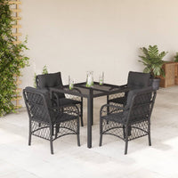 Set da Pranzo da Giardino 5 pz Nero con Cuscini in Polyrattan 3212025