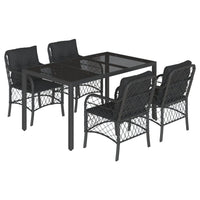Set da Pranzo da Giardino 5 pz Nero con Cuscini in Polyrattan 3212026