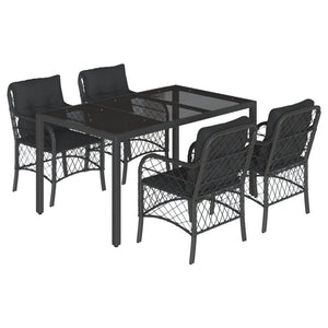 Set da Pranzo da Giardino 5 pz Nero con Cuscini in Polyrattan 3212026