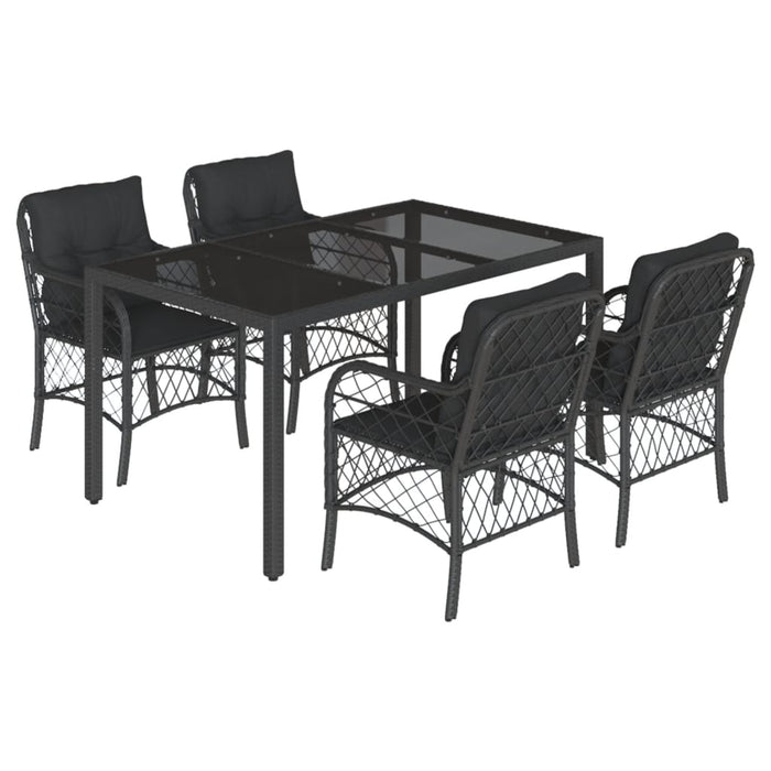 Set da Pranzo da Giardino 5 pz Nero con Cuscini in Polyrattan 3212026