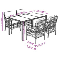 Set da Pranzo da Giardino 5 pz Nero con Cuscini in Polyrattan 3212026