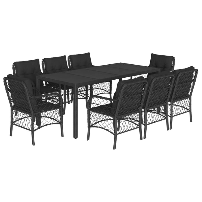 Set da Pranzo da Giardino 9 pz con Cuscini Nero in Polyrattan 3212029