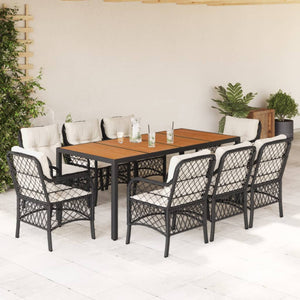 Set da Pranzo da Giardino 9 pz con Cuscini Nero in Polyrattan