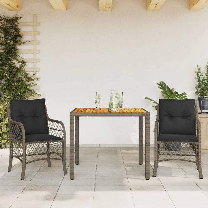Set da Bistrò 3 pz con Cuscini Grigio in Polyrattan 3212048