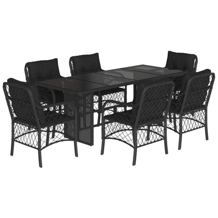 Set da Pranzo da Giardino 7 pz Nero con Cuscini in Polyrattan 3212056