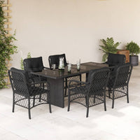 Set da Pranzo da Giardino 7 pz Nero con Cuscini in Polyrattan 3212056