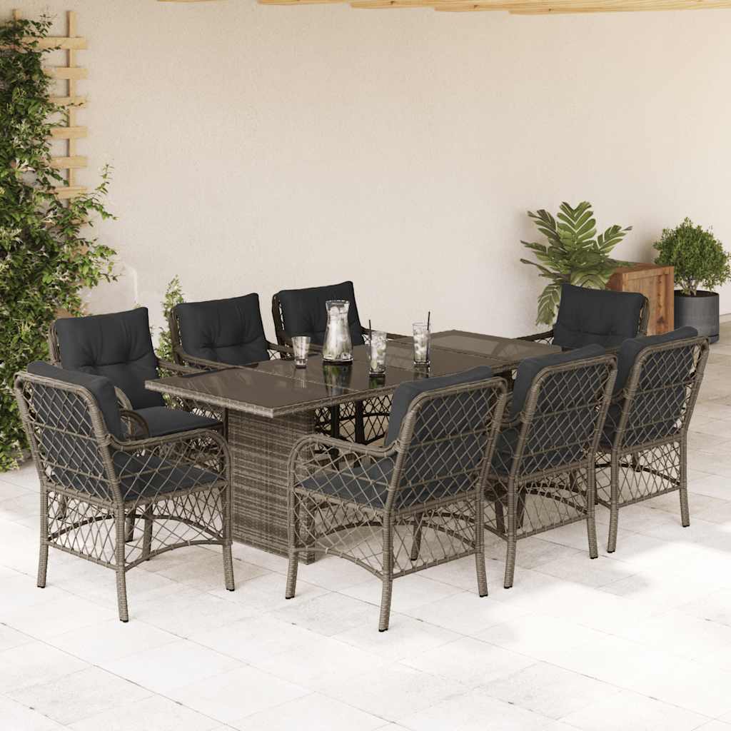 Set da Pranzo da Giardino 9 pz con Cuscini in Polyrattan Grigio 3212061