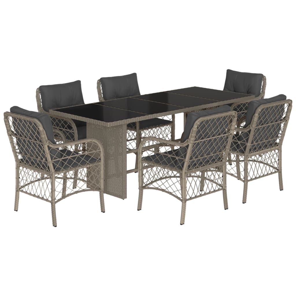 Set da Pranzo da Giardino 7 pz Cuscini Polyrattan Grigio Chiaro 3212066