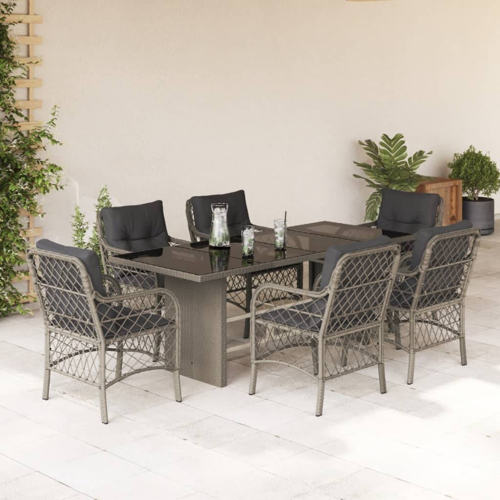 Set da Pranzo da Giardino 7 pz Cuscini Polyrattan Grigio Chiaro 3212066