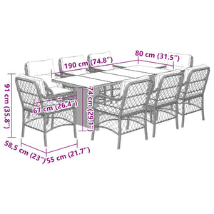Set Pranzo da Giardino 9pz con Cuscini Grigio Chiaro Polyrattan 3212067
