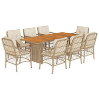 Set da Pranzo da Giardino 9 pz con Cuscini Beige in Polyrattancod mxl 87284